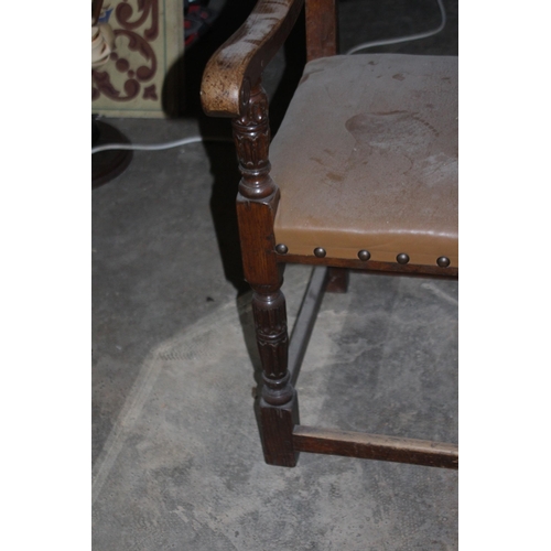 125 - SET OF SIX ORNATE BROWN LEATHER CHAIRS 
54 X 59 X 97CM