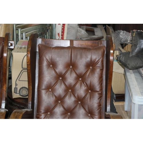 131 - PAIR OF LEATHER AND WOOD BARREL ARMCHAIRS 
63 X 63 X 107CM