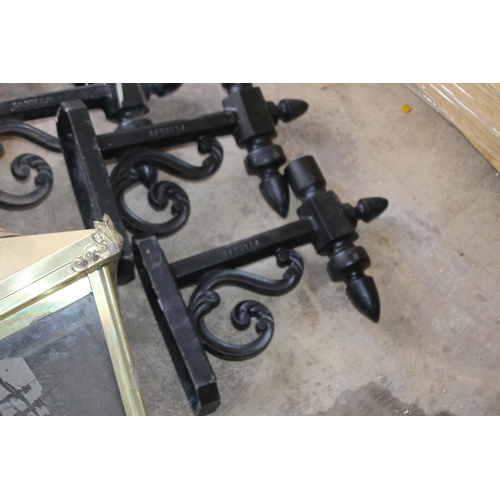 249 - FOUR BRASS LANTERN LAMPS AND BRACKETS 
35 X 93CM