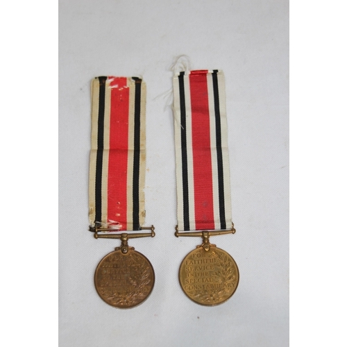 914 - 2 X SPECIAL CONSTABULARY MEDALS SIGNED GEORGE F MILLER AND SERGT EDWARD J MARTIN