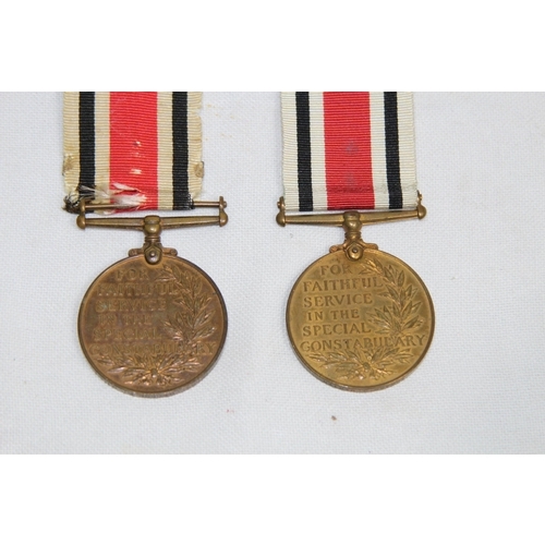 914 - 2 X SPECIAL CONSTABULARY MEDALS SIGNED GEORGE F MILLER AND SERGT EDWARD J MARTIN