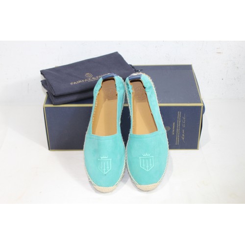 679 - FAIRFAX AND FAVOUR MONACO FLAT ESPADRILLES IN TURQUOISE SIZE 4 IN BOX