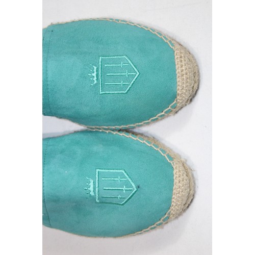 679 - FAIRFAX AND FAVOUR MONACO FLAT ESPADRILLES IN TURQUOISE SIZE 4 IN BOX