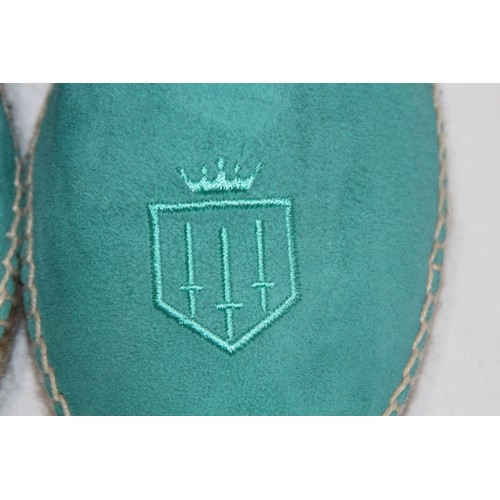 679 - FAIRFAX AND FAVOUR MONACO FLAT ESPADRILLES IN TURQUOISE SIZE 4 IN BOX