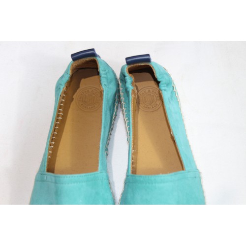 679 - FAIRFAX AND FAVOUR MONACO FLAT ESPADRILLES IN TURQUOISE SIZE 4 IN BOX