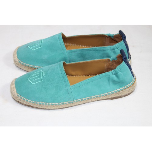 679 - FAIRFAX AND FAVOUR MONACO FLAT ESPADRILLES IN TURQUOISE SIZE 4 IN BOX