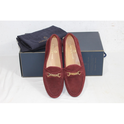 680 - FAIRFAX AND FAVOUR SUEDE APSLEY OXBLOOD LOAFER SIZE 4 IN BOX