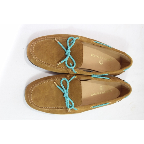 681 - FAIRFAX AND FAVOUR TAN AND TURQUOISE HENLEY SHOES SIZE 4 IN BOX