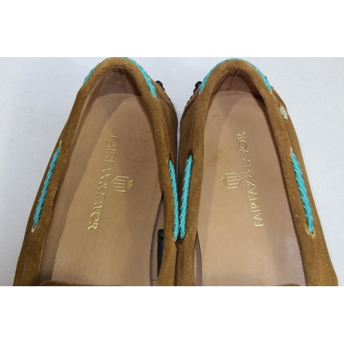 681 - FAIRFAX AND FAVOUR TAN AND TURQUOISE HENLEY SHOES SIZE 4 IN BOX