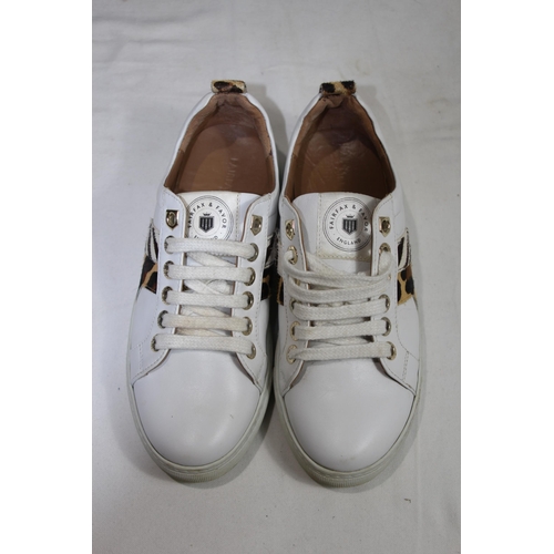 683 - FAIRFAX AND FAVOUR ALEXANDRA TRAINERS IN WHITE, JAGUER AND ZEBRA CALF HAIR SIZE 4 IN BOX