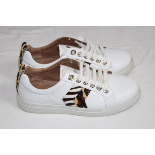 683 - FAIRFAX AND FAVOUR ALEXANDRA TRAINERS IN WHITE, JAGUER AND ZEBRA CALF HAIR SIZE 4 IN BOX