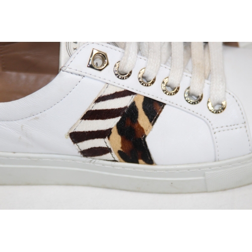 683 - FAIRFAX AND FAVOUR ALEXANDRA TRAINERS IN WHITE, JAGUER AND ZEBRA CALF HAIR SIZE 4 IN BOX