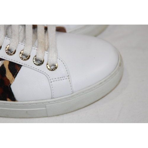 683 - FAIRFAX AND FAVOUR ALEXANDRA TRAINERS IN WHITE, JAGUER AND ZEBRA CALF HAIR SIZE 4 IN BOX