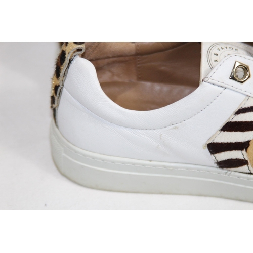 683 - FAIRFAX AND FAVOUR ALEXANDRA TRAINERS IN WHITE, JAGUER AND ZEBRA CALF HAIR SIZE 4 IN BOX