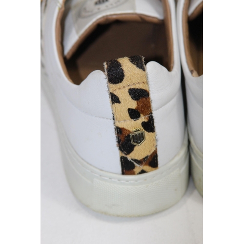 683 - FAIRFAX AND FAVOUR ALEXANDRA TRAINERS IN WHITE, JAGUER AND ZEBRA CALF HAIR SIZE 4 IN BOX