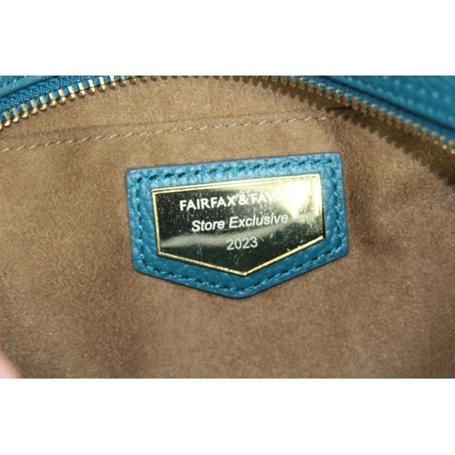 684 - FAIRFAX AND FAVOUR FINSBURY CROSS BODY BAG IN TAN AND OCEAN SUEDE IN BOX