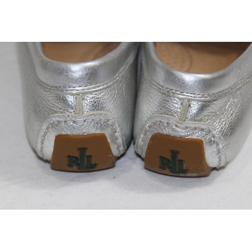 685 - RALPH LAUREN SILVER LOAFERS SIZE 3.5 IN BOX