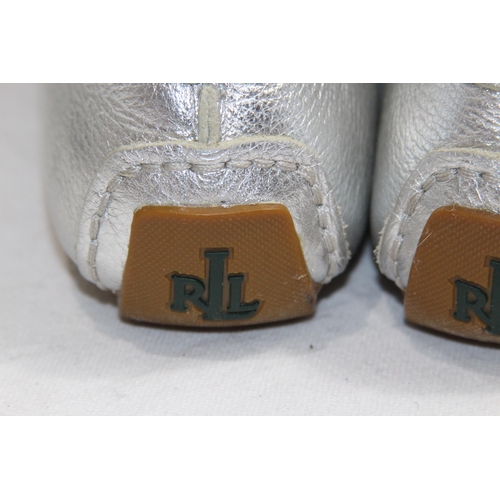 685 - RALPH LAUREN SILVER LOAFERS SIZE 3.5 IN BOX