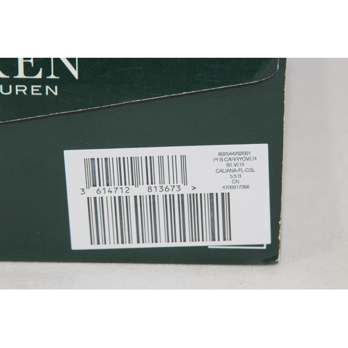 685 - RALPH LAUREN SILVER LOAFERS SIZE 3.5 IN BOX