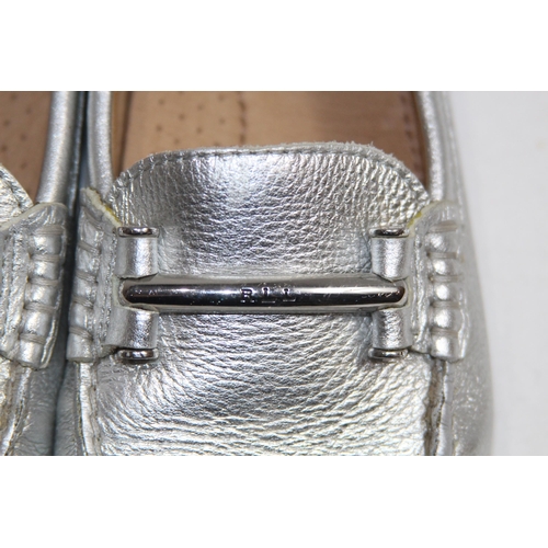 685 - RALPH LAUREN SILVER LOAFERS SIZE 3.5 IN BOX