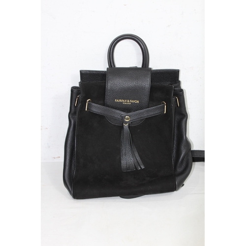 688 - FAIRFAX AND FAVOUR  SUEDE AND LEATHER BLACK RUCKSACK IN BOX