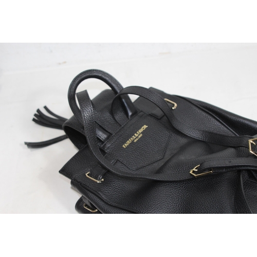 688 - FAIRFAX AND FAVOUR  SUEDE AND LEATHER BLACK RUCKSACK IN BOX