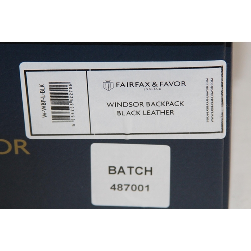 688 - FAIRFAX AND FAVOUR  SUEDE AND LEATHER BLACK RUCKSACK IN BOX