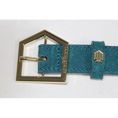 689 - FAIRFAX AND FAVOUR TURQUOISE SUEDE BELT AND BAG TASSELS IN BOXES