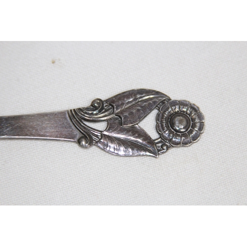 1168 - ENGLISH SILVER CADDY SPOON AND AN ART NOUVEAU DANISH CADDY SPOON