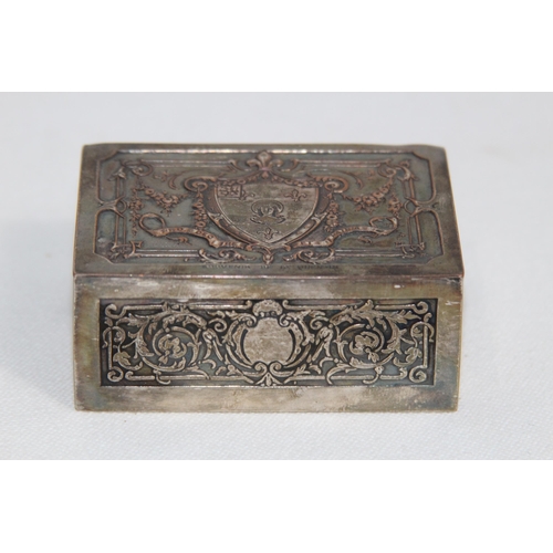 1170 - ORNATE CUSHION LINED SILVER PLATED RING BOX 
7.5 X 5 X 3CM