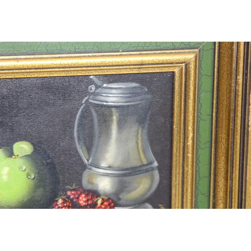 208 - PAIR OF STILL LIFE OIL ON CANVAS PAINTINGS IN GILT FRAMES 
36 X 31CM