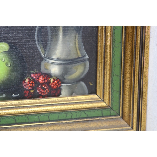 208 - PAIR OF STILL LIFE OIL ON CANVAS PAINTINGS IN GILT FRAMES 
36 X 31CM