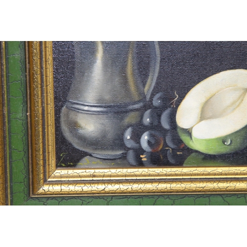 208 - PAIR OF STILL LIFE OIL ON CANVAS PAINTINGS IN GILT FRAMES 
36 X 31CM