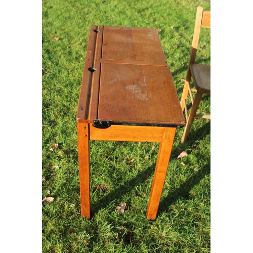 27 - VINTAGE DOUBLE SCHOOL DESK AND CHAIR
97 X 41 X 63CM