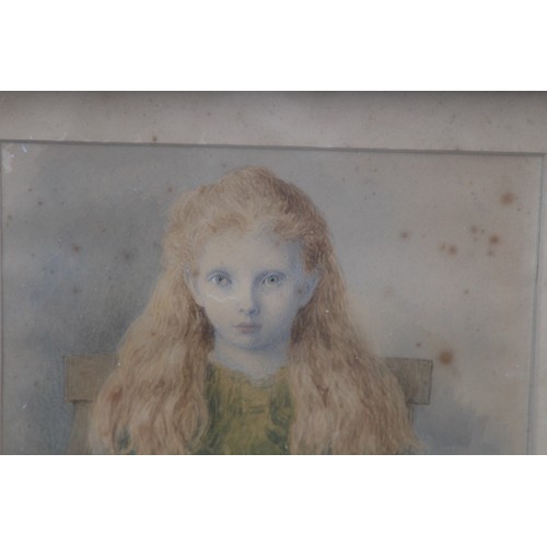 106 - WATERCOLOUR PORTRAIT OF LADY VICTORIA LEVESON GOWER AGE 10. BY RICHARD DOYLE
46 X 33CM