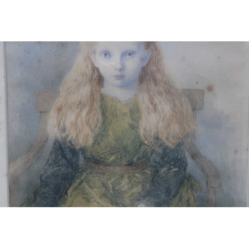 106 - WATERCOLOUR PORTRAIT OF LADY VICTORIA LEVESON GOWER AGE 10. BY RICHARD DOYLE
46 X 33CM