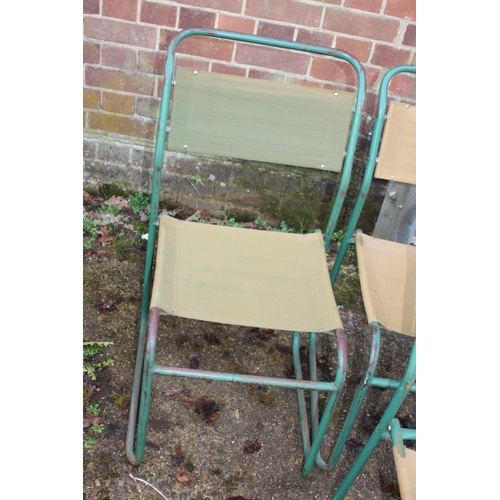 7 - SET OF FOUR VINTAGE RETRO REMPLOY MILITARY GREEN TUBULAR STEEL AND CANVAS STACKABLE CHAIRS
40 X 47 X... 