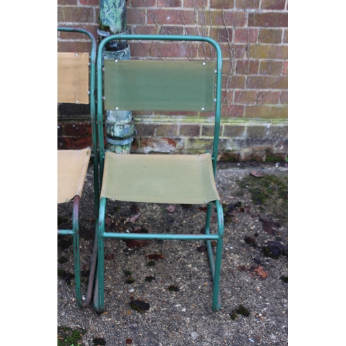 9 - SET OF FIVE VINTAGE RETRO REMPLOY MILITARY GREEN TUBULAR STEEL AND CANVAS STACKABLE CHAIRS
40X 47 X ... 