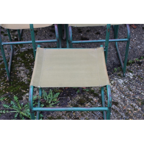 9 - SET OF FIVE VINTAGE RETRO REMPLOY MILITARY GREEN TUBULAR STEEL AND CANVAS STACKABLE CHAIRS
40X 47 X ... 