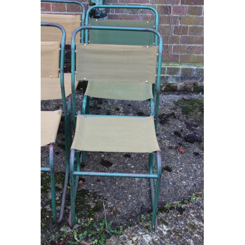 9 - SET OF FIVE VINTAGE RETRO REMPLOY MILITARY GREEN TUBULAR STEEL AND CANVAS STACKABLE CHAIRS
40X 47 X ... 