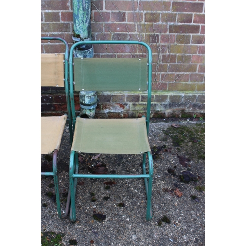 9 - SET OF FIVE VINTAGE RETRO REMPLOY MILITARY GREEN TUBULAR STEEL AND CANVAS STACKABLE CHAIRS
40X 47 X ... 