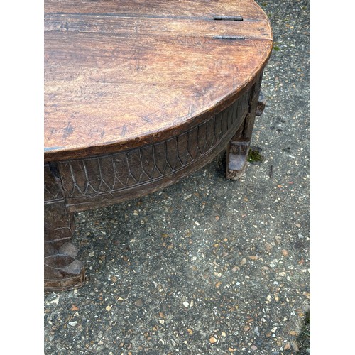 12 - ANTIQUE CHAKKI INDIAN GRINDER TABLE SHORT HEIGHT COFFEE TABLE WITH HINGED TOP
75 X 34CM