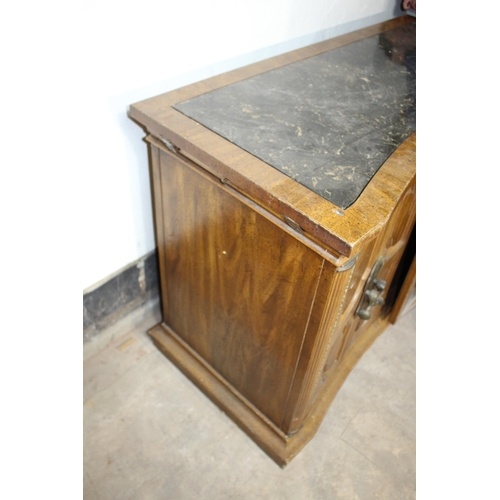 59 - INTERESTING MARBLE TOPPED CUPBOARD with SIDE PANNELLS 
107 X 54 X 80CM