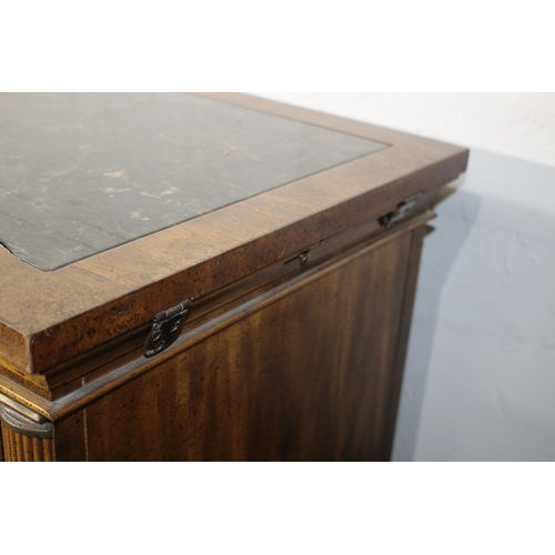 59 - INTERESTING MARBLE TOPPED CUPBOARD with SIDE PANNELLS 
107 X 54 X 80CM