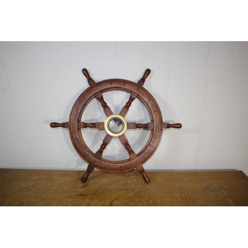 598 - REPRODUCTION SHIP WHEEL AND BAROMETER
64CM