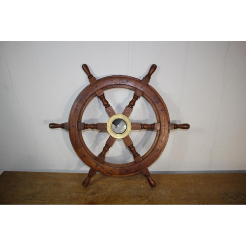 598 - REPRODUCTION SHIP WHEEL AND BAROMETER
64CM