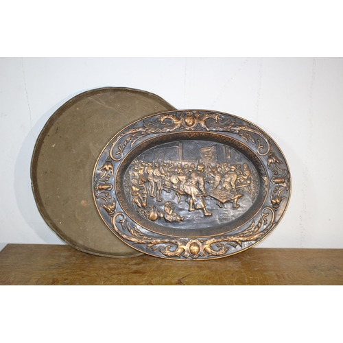 606 - VINTAGE COPPER TRAY AND ONE OTHER 
69 X 52CM