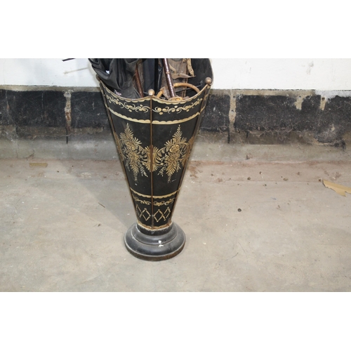 609 - VINTAGE UMBRELLA STAND AND INTERESTING CONTENTS 
55CM