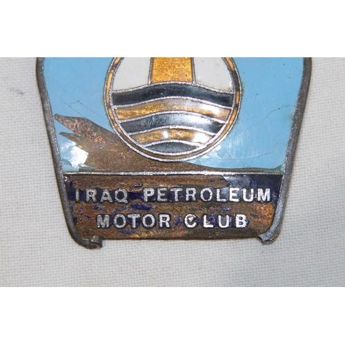 892 - VINTAGE ENAMEL IRAQ PETROLEUM MOTOR CLUB METAL CAR BADGE