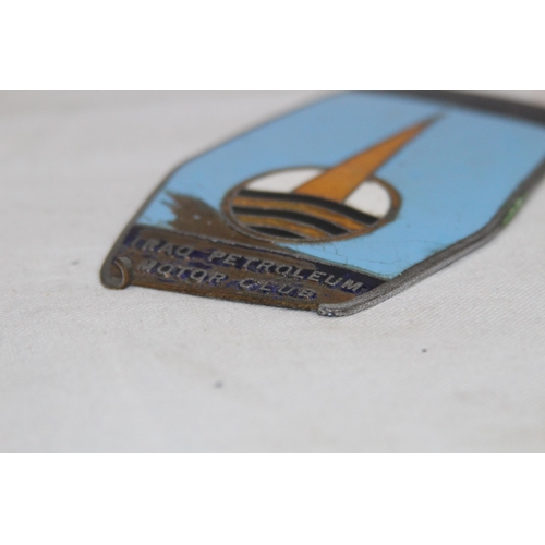 892 - VINTAGE ENAMEL IRAQ PETROLEUM MOTOR CLUB METAL CAR BADGE